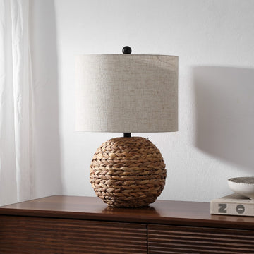 Camilo 21.5" Modern Coastal Woven Rattan Globe LED Table Lamp